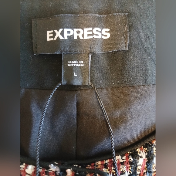 EXPRESS Metallic Plaid Tweed Jacket Blazer - Faux Leather Trim - Black &… - Picture 10 of 10